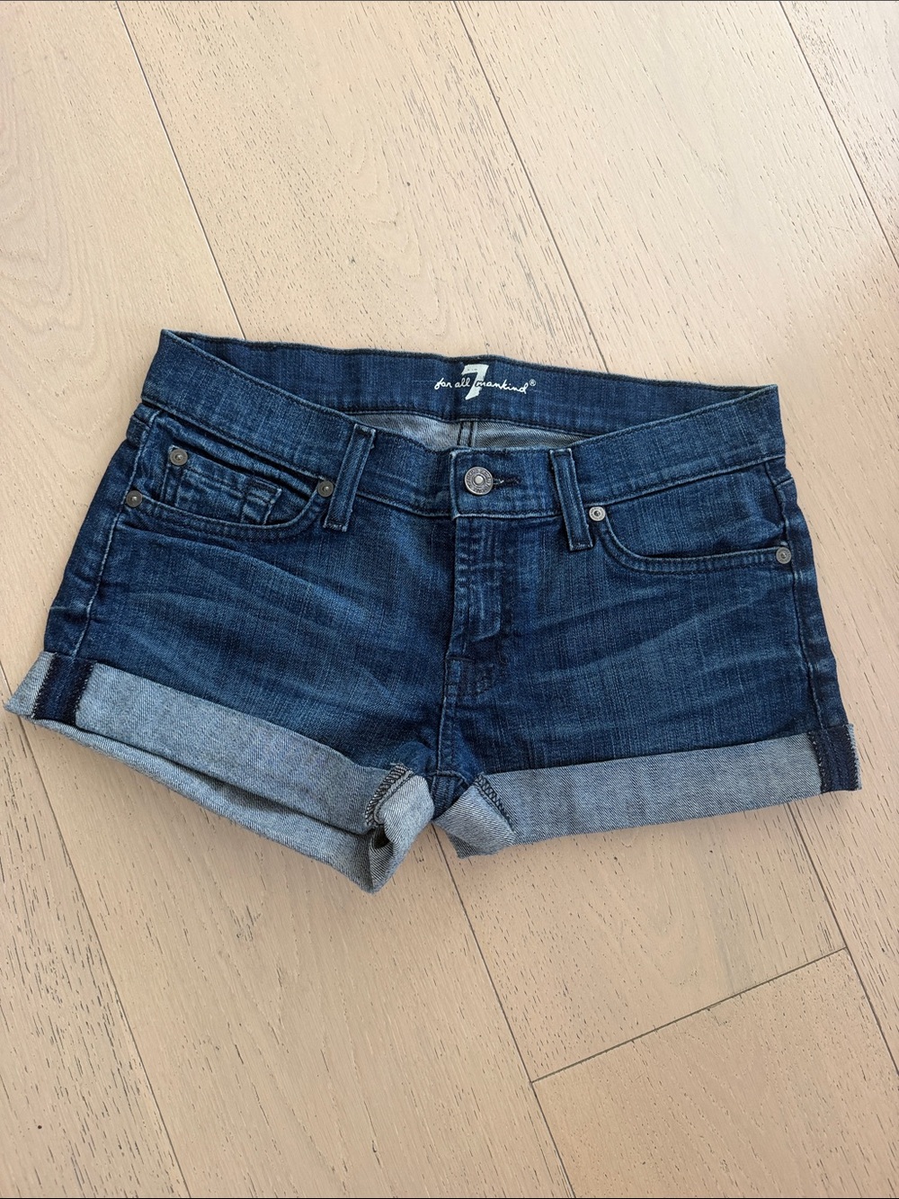 7 for all Man Kind- Dark Blue Denim Cuffed Women's Shorts, size 26